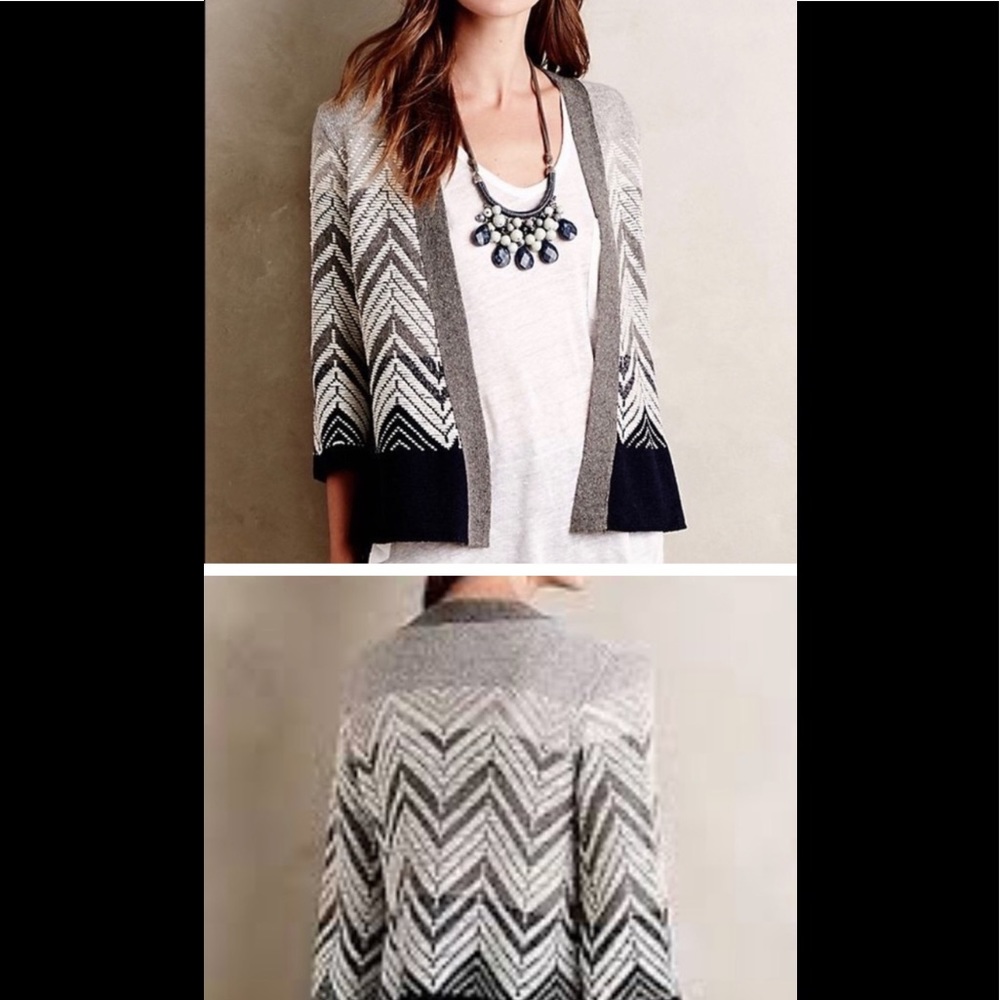 Anthropologie Gray Chevron Open Cardigan EUC E31